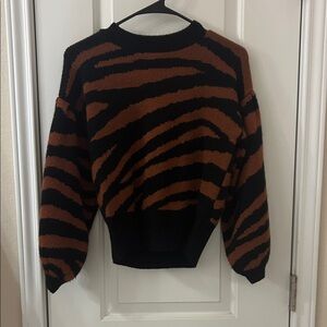 Bar III Black and Brown Zebra-Print Crewneck Sweater